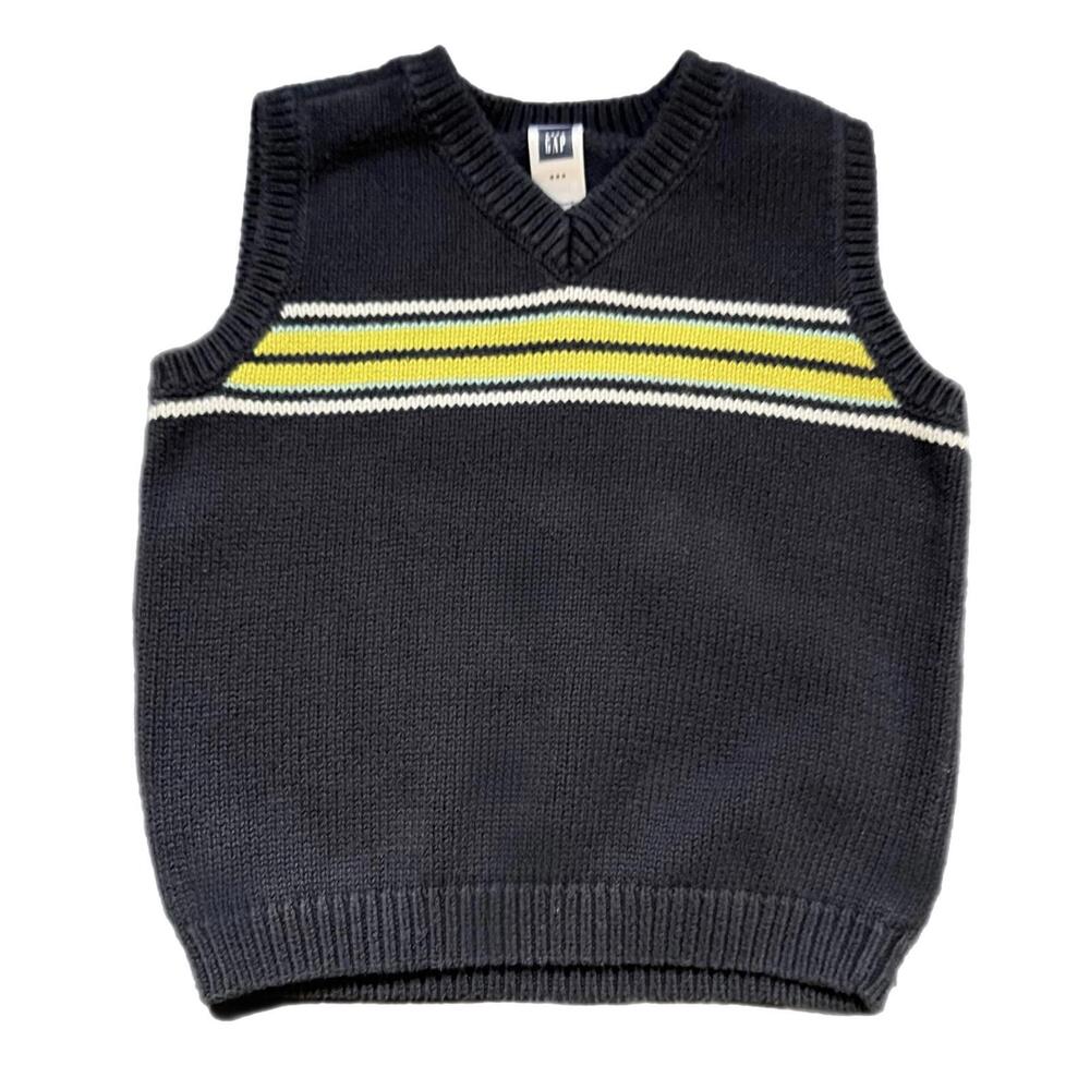 GAP Baby Navy & Yellow‎ Cotton Sweater Vest - 18